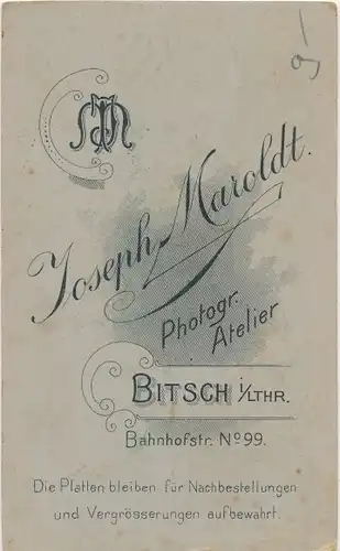 CdV Bitsch Lothringen, Portrait, Deutscher Soldat im Atelier Joseph Maroldt, Schirmmütze