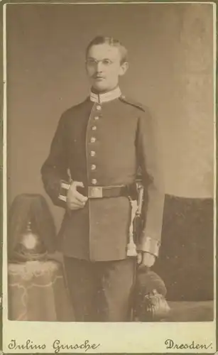 CdV Foto Porträt Deutscher Soldat, Garde Regt, Kaiserreich, Fotograf Julius Grusche, Dresden