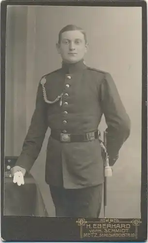 CdV Foto Porträt Deutscher Soldat, Kaiserreich, Schützenschnur, Fotograf H Eberhard, Metz