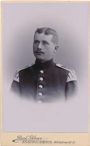 CdV Foto Porträt Deutscher Soldat, Kaiserreich, Fotograf Paul Glaue, Braunschweig