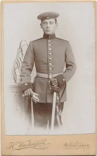 CdV Foto Porträt Deutscher Soldat, Kaiserreich, Säbel, Fotograf H Wachenfeld, Hofgeismar