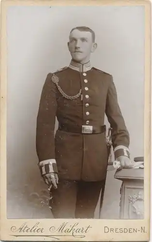 CdV Foto Porträt Deutscher Soldat, Kaiserreich, Schützenschnur, Fotograf Atelier Makart, Dresden