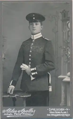 CdV Foto Porträt Deutscher Soldat, Kaiserreich, Fotograf Atelier Apollo, Fritz Prügel, Dresden