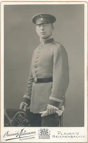 CdV Foto Porträt Deutscher Soldat, Kaiserreich, Fotograf Heinrich Axtmann, Plauen, Reichenbach