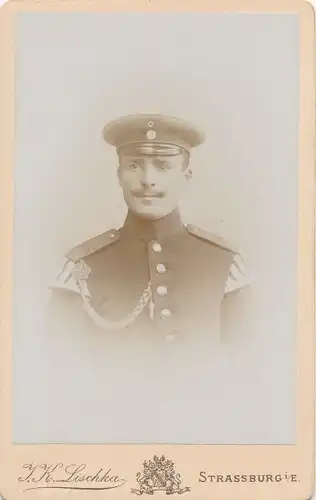 CdV Foto Porträt Deutscher Soldat, Kaiserreich, Schützenschnur, Fotograf I K Lischka, Straßburg