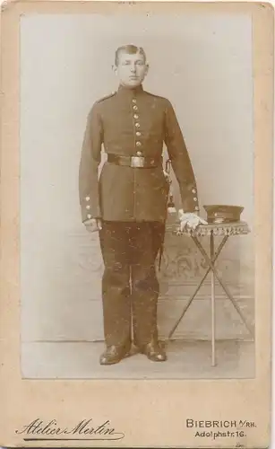 CdV Foto Porträt Deutscher Soldat, Kaiserreich, Fotograf Atelier Mertin, Biebrich