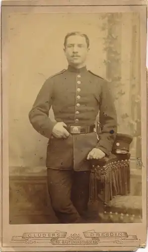 CdV Foto Porträt Deutscher Soldat, Kaiserreich, Fotograf G Lüders, Dresden