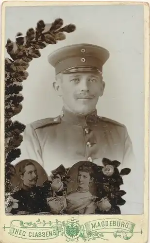 CdV Foto Porträt Deutscher Soldat, Kaiserreich, Kaiser Wilhelm II., Fotograf T Classens, Magdeburg
