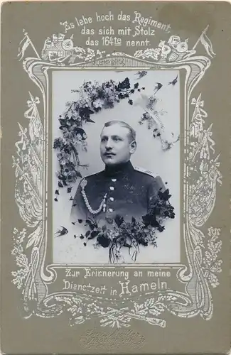 Kabinett Foto Porträt Deutscher Soldat, Kaiserreich, Regiment 164, Hameln