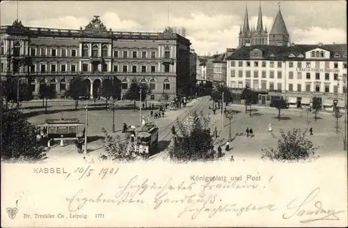 Ak Kassel in Hessen, Königsplatz und Post