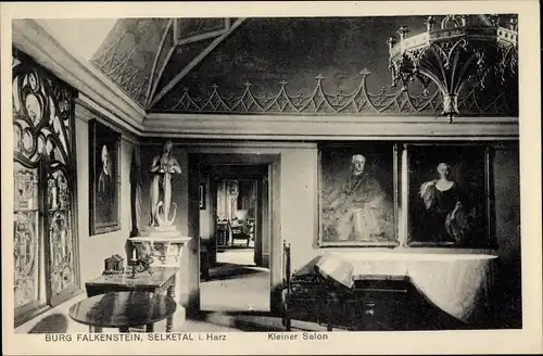 Ak Falkenstein im Harz, Burg Falkenstein, Kleiner Salon