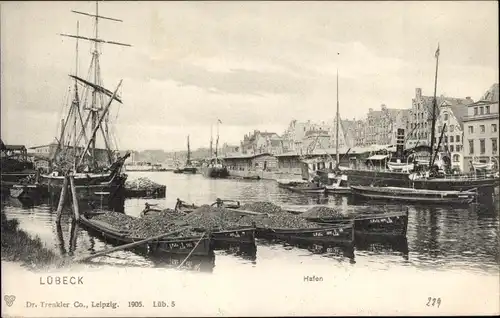 Ak Lübeck in Schleswig Holstein, Hafenpartie