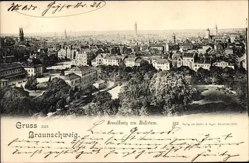 Ak Braunschweig in Niedersachsen, Stadtansicht vom Wasserturm aus
