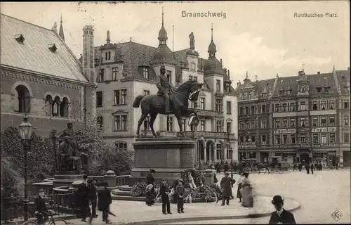 Ak Braunschweig in Niedersachsen, Ruhfäutchenplatz, Denkmal