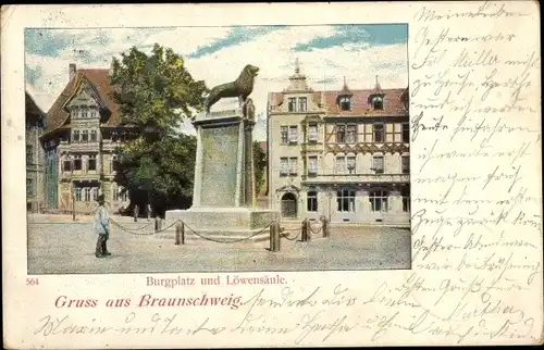 Ak Braunschweig in Niedersachsen, Burgplatz und Löwensäule