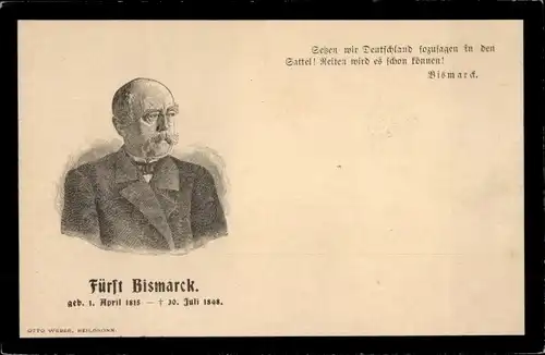 Ak Fürst Otto von Bismarck, Portrait, Trauerkarte