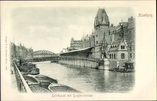 Ak Hamburg Mitte Altstadt, Zollkanal mit Jungfernbrücke