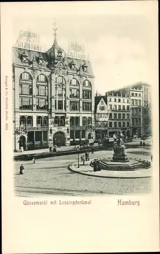 Ak Hamburg Mitte Neustadt, Gänsemarkt mit Lessingdenkmal, General Anzeiger