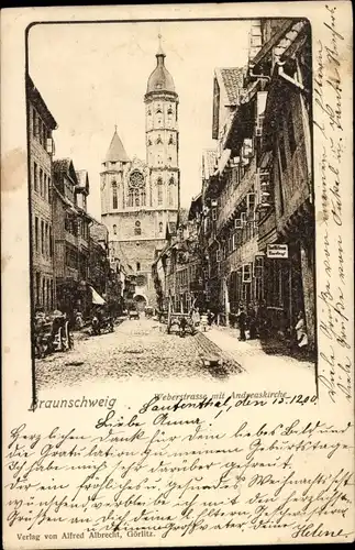 Ak Braunschweig in Niedersachsen, Weberstraße mit Andreaskirche