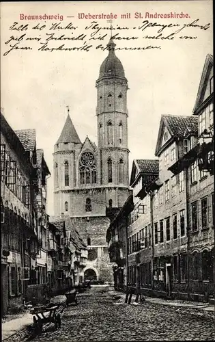 Ak Braunschweig in Niedersachsen, Weberstraße mit St. Andreaskirche