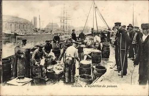 Ak Oostende Ostende Westflandern, L'expedition du poisson