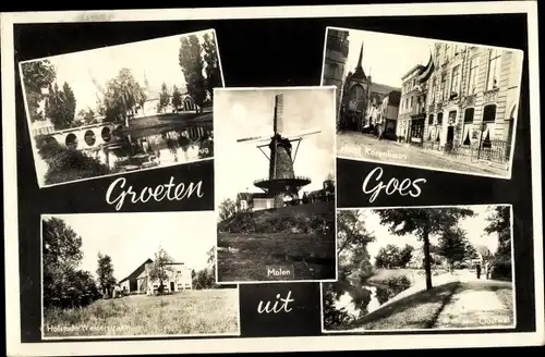 Ak Goes Zeeland Niederlande, Molen, Oostwal, Brücke, Korenbeurs