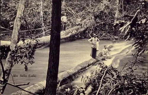 Ak Lula Congo Belge, Rio Sello, Menschen am Fluss