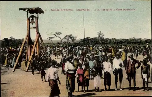 Ak Kindamba Französisch Kongo, Le Marché apres la Messe Dominicale, Markt nach der Sonntagsmesse