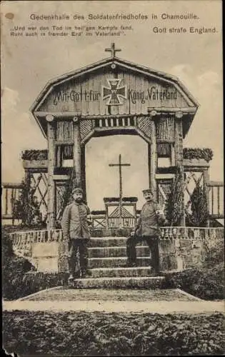 Ak Chamouille Aisne, Gedenkhalle des Soldatenfriedhofes, Soldaten