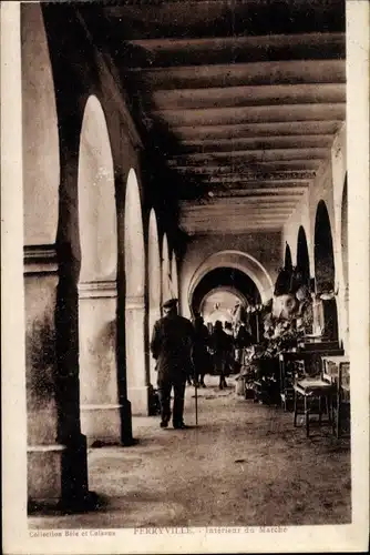 Ak Tindja Ferryville Algerien, Interieur du Marche, Säulengang