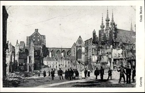 Ak Louvain Leuven Flämisch Brabant, L'Incendie 1914, Vieux Marché