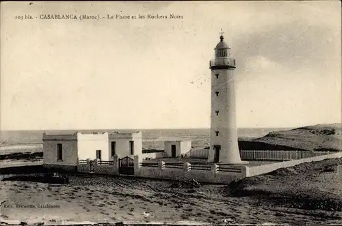 Ak Casablanca Marokko, Le Phare et les Rochers Noirs, Leuchtturm