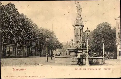 Ak Deventer Overijssel Niederlande, Brink en Wilhelmina fontein