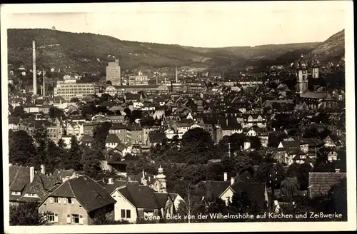 Ak Jena in Thüringen, Blick von der Wilhelmshöhe auf Kirchen und Zeißwerke, Panorama