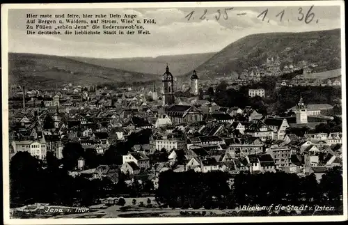 Ak Jena in Thüringen, Blick auf die Stadt von Osten, Kirchtürme, Panorama, Gedicht