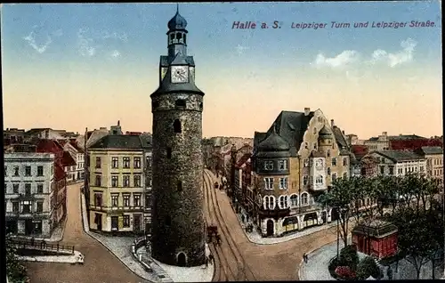 Ak Halle an der Saale, Leipziger Turm, Leipziger Straße, Vogelschau