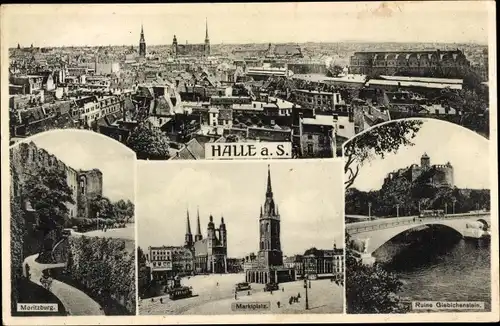 Ak Halle an der Saale, Moritzburg, Ruine Giebichenstein, Marktplatz, Panorama