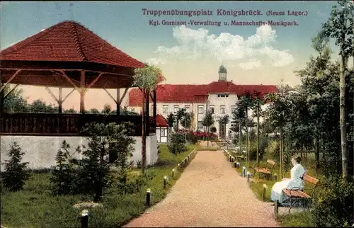 Ak Königsbrück Oberlausitz, Truppenübungsplatz, Neues Lager, Kgl. Garnisonverwaltung, Musikpark