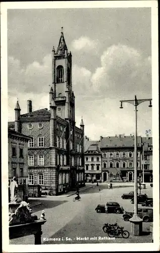 Ak Kamenz Sachsen, Markt mit Rathaus, Denkmal