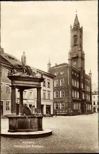 Ak Kamenz Sachsen, Rathaus mit Brunnen