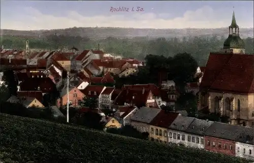 Ak Rochlitz an der Mulde, Teilansicht, Kirchturm