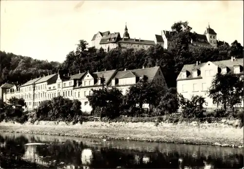 Ak Nossen Sachsen, Uferpartie, Schloss