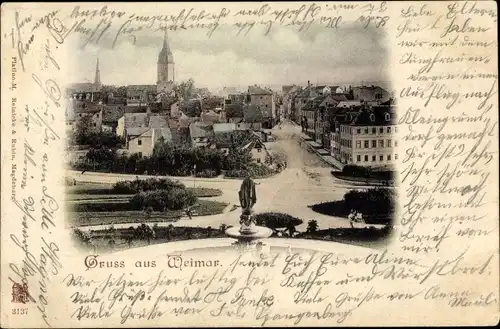 Ak Weimar in Thüringen, Ortsansicht, Platz, Denkmal