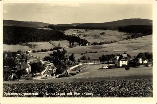 Ak Unterjugel Jugel Johanngeorgenstadt im Erzgebirge, Teilansicht mit Plattenberg