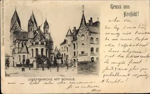 Ak Krefeld am Niederrhein, Josefskirche mit Schule