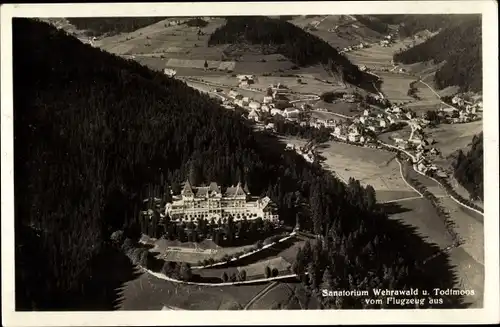 Ak Todtmoos im Schwarzwald, Sanatorium Wehrawald und Todtmoos vom Flugzeug aus