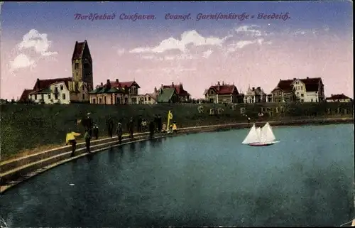 Ak Cuxhaven in Niedersachsen, Evangelische Garnisonkirche, Seedeich