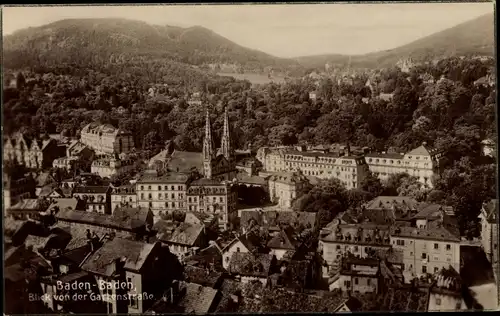 Ak Baden Baden am Schwarzwald, Blick von der Gartenstraße, Totale