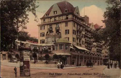 Ak Bad Elster im Vogtland, Palast Hotel Wettiner Hof, Litfaßsäule