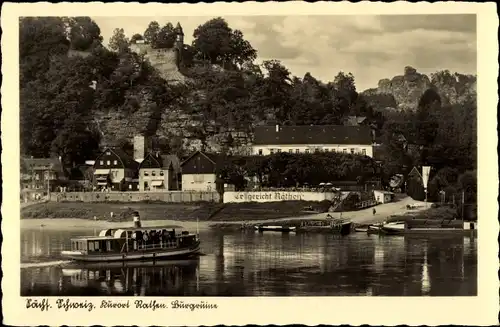 Ak Rathen an der Elbe Sächsische Schweiz, Schiff, Burgruine, Erbgericht Rathen